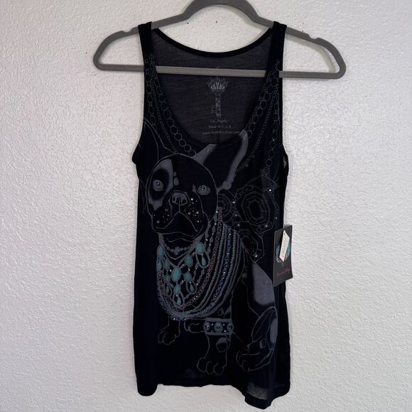 Key Closet Top Womens Small Frenchie Bulldog Tank Rhinestone Swarovski Crystal - Picture 1 of 9